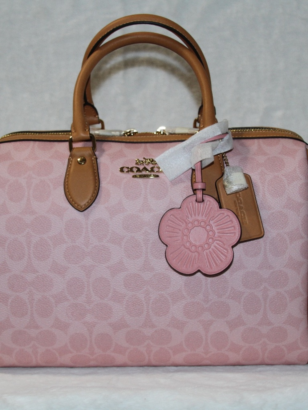 NWT COACH Large Rowan Powder pink Satchel Bag With Tea Rose Charms - Picture 4 of 11